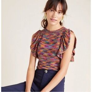 Anthropologie‎ Ruby Flutter Sleeve Knit Multicolor Shirt Womens Medium